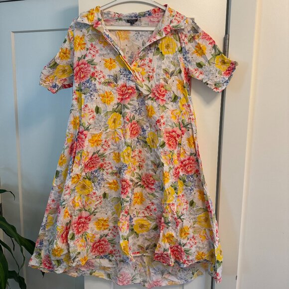 Swiss-designed Flared Multicolor Floral Blouse Dress, Size 34 - Picture 1 of 5